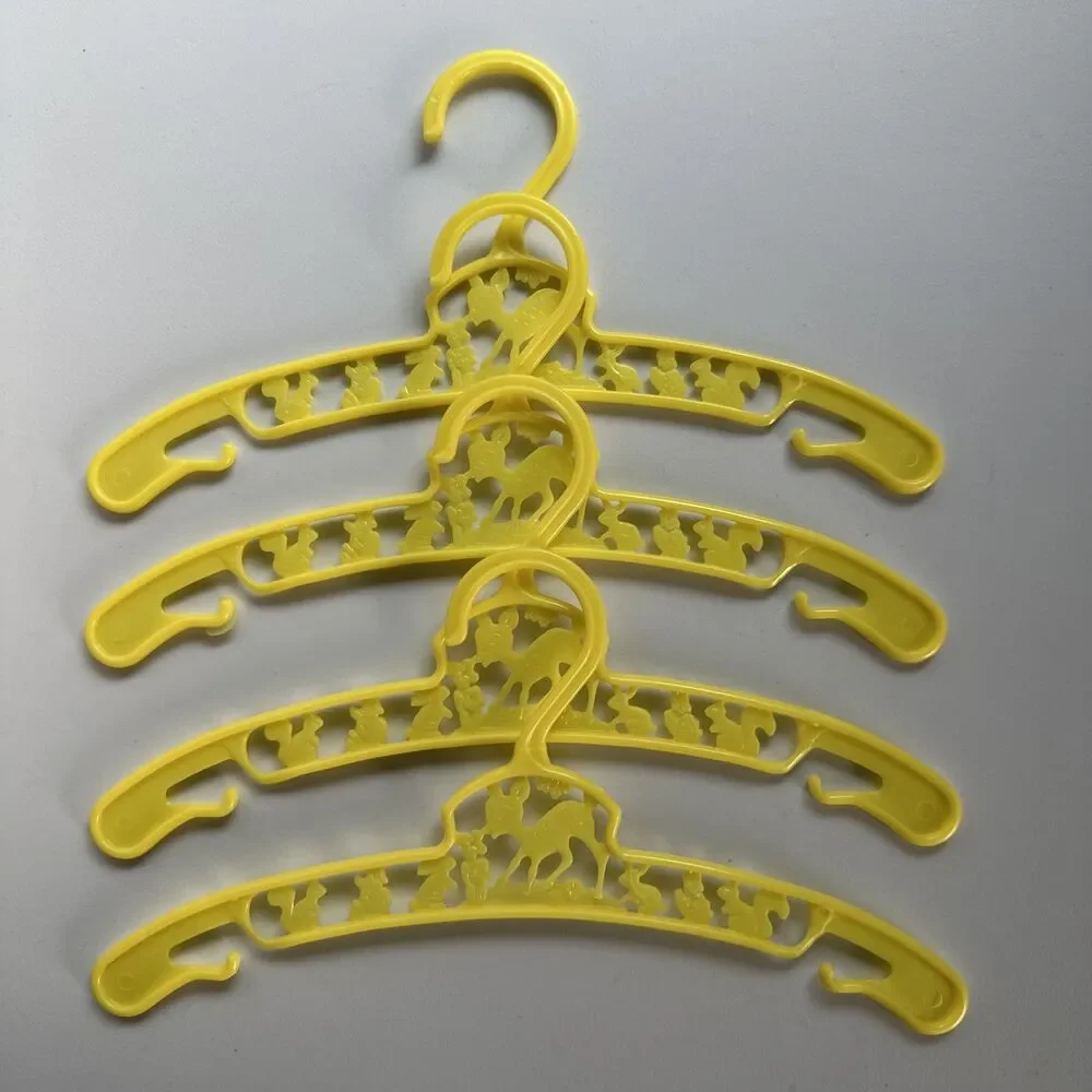 4 Vintage Baby World USA Plastic Yellow Clothes Hangers - Bambi & Forest Friends
